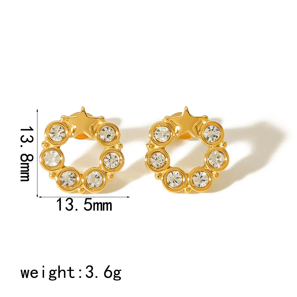 1 Pair Exquisite Sweet Style Round Shape Stainless Steel 18K Gold Plated Inlay Rhinestone Women's Stud Earrings h5 Picture2